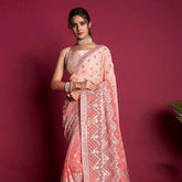 Sequence Peach Saree With Unstiched Blouse Piece-MWPK-306-PEACH